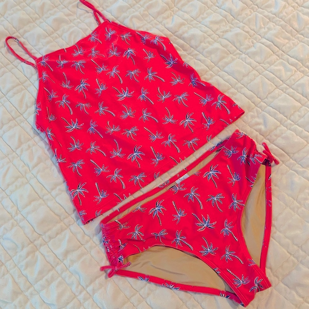 Old Navy Two-Piece Girls Tankini Swimsuit Set Tropical Palm Trees 🌴 size 14/16